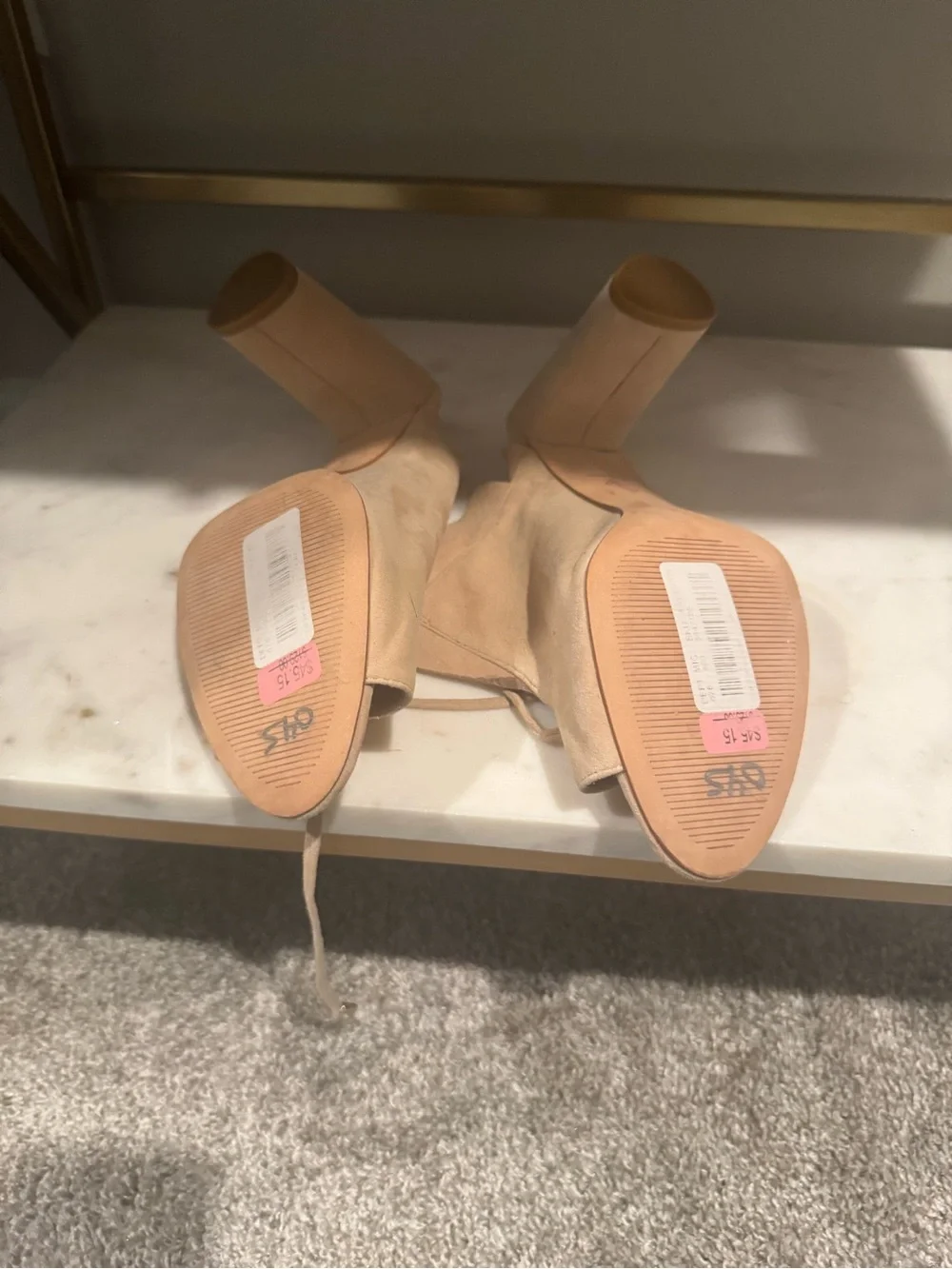 Women’s Lace-Up Open Toe Heels in Beige